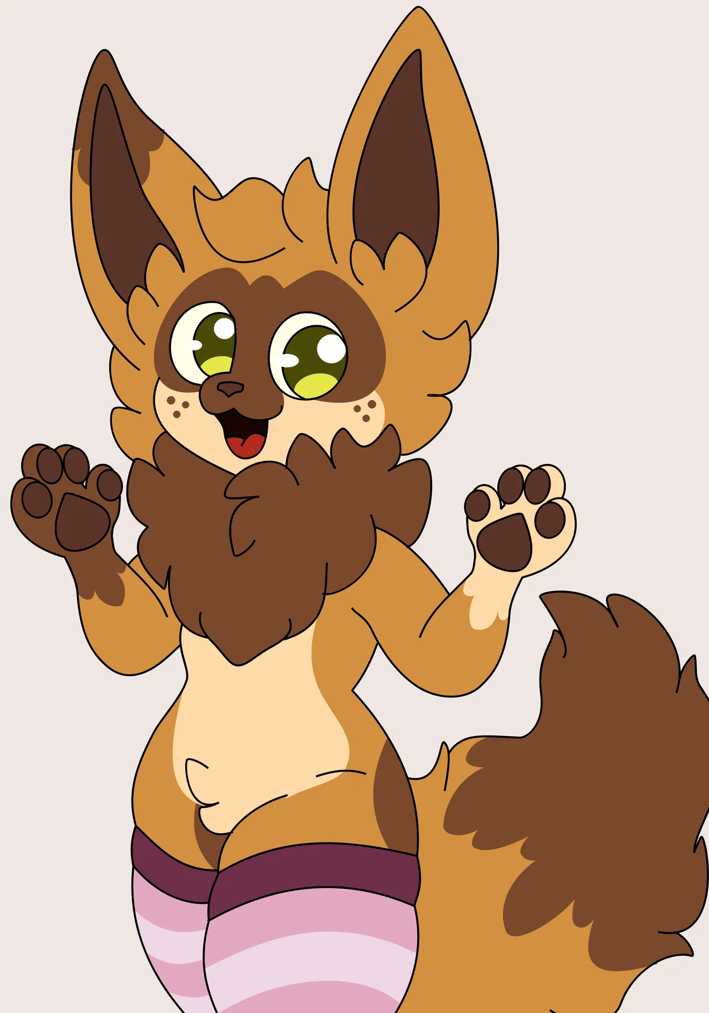 Apenas o Cannella, o meu Eevee com as meias dele. Ele está mostrando as patas, e olhando para o lado, como se estivesse conversando com alguém.