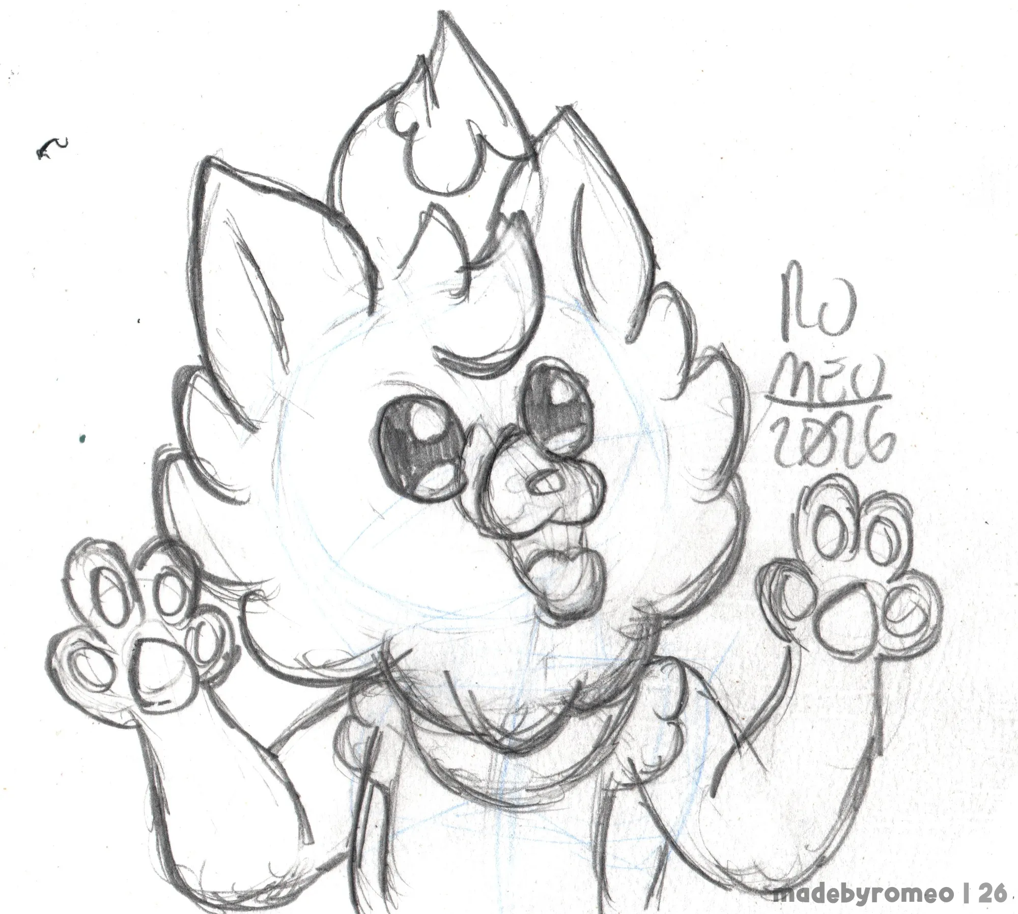 Apenas o Pombon olhando para um lado e mostrando as patas. Fiz ele antropormizado.