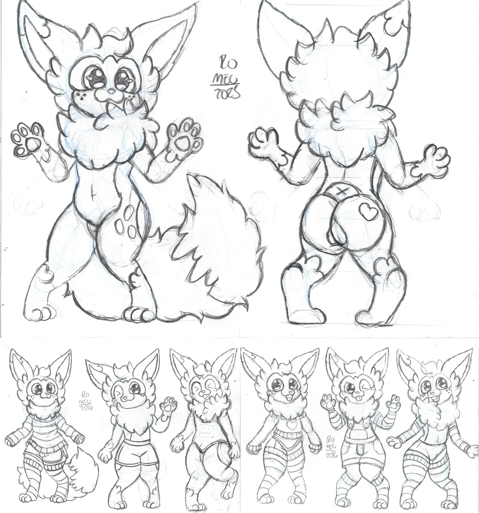 Referência em Progresso do Cannella. Na parte de cima, as poses de frente e costas e embaixo, as roupas que o Cannella costuma vestir