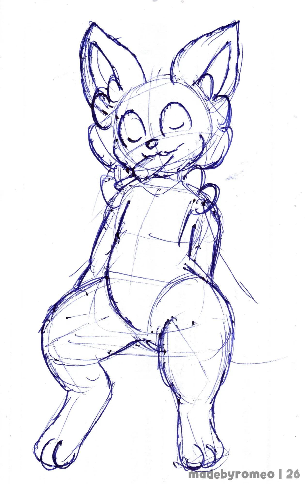 Um personagem sentado, com as patas apoiada no chão e chupando um picolé